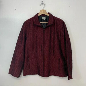 Chicos 2 Jacket Woman US Large Maroon Full Zip Textured Lightweight‎ Pockets